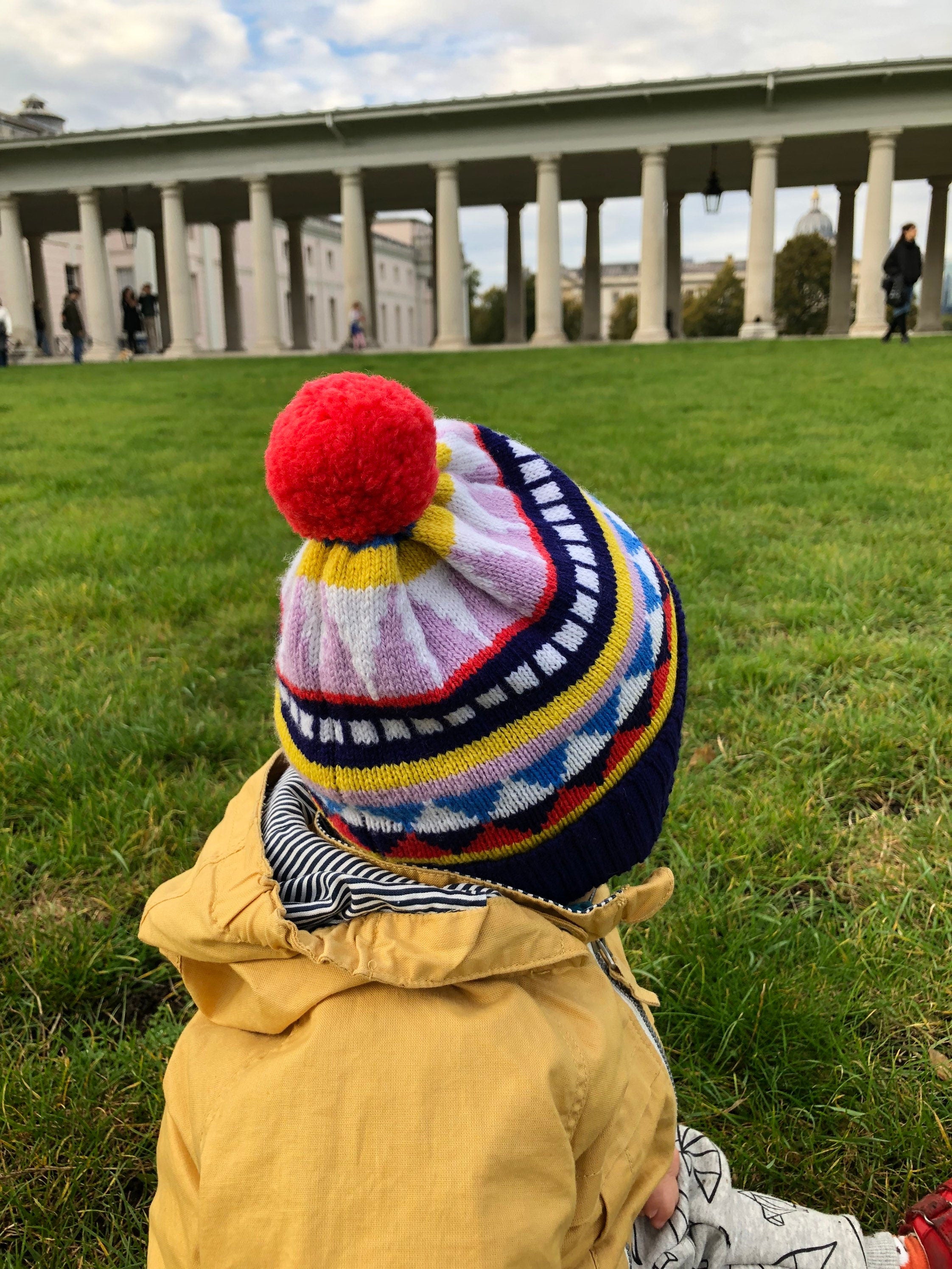 Fair Isle Lambswool Kids Beanie: Geometric Knit Bobble Hat