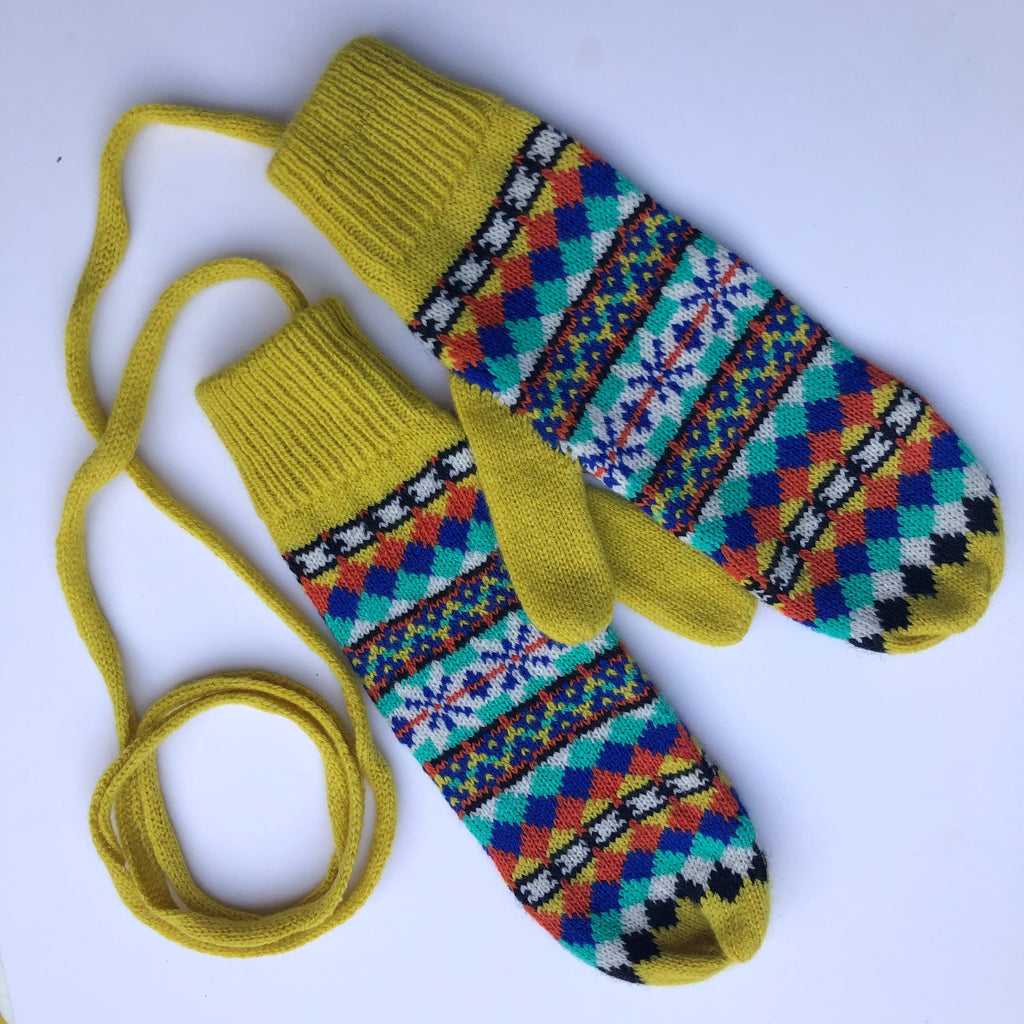 Yellow Mittens for Women - Soft Lambswool Knitted gloves (Available on a string or loose)
