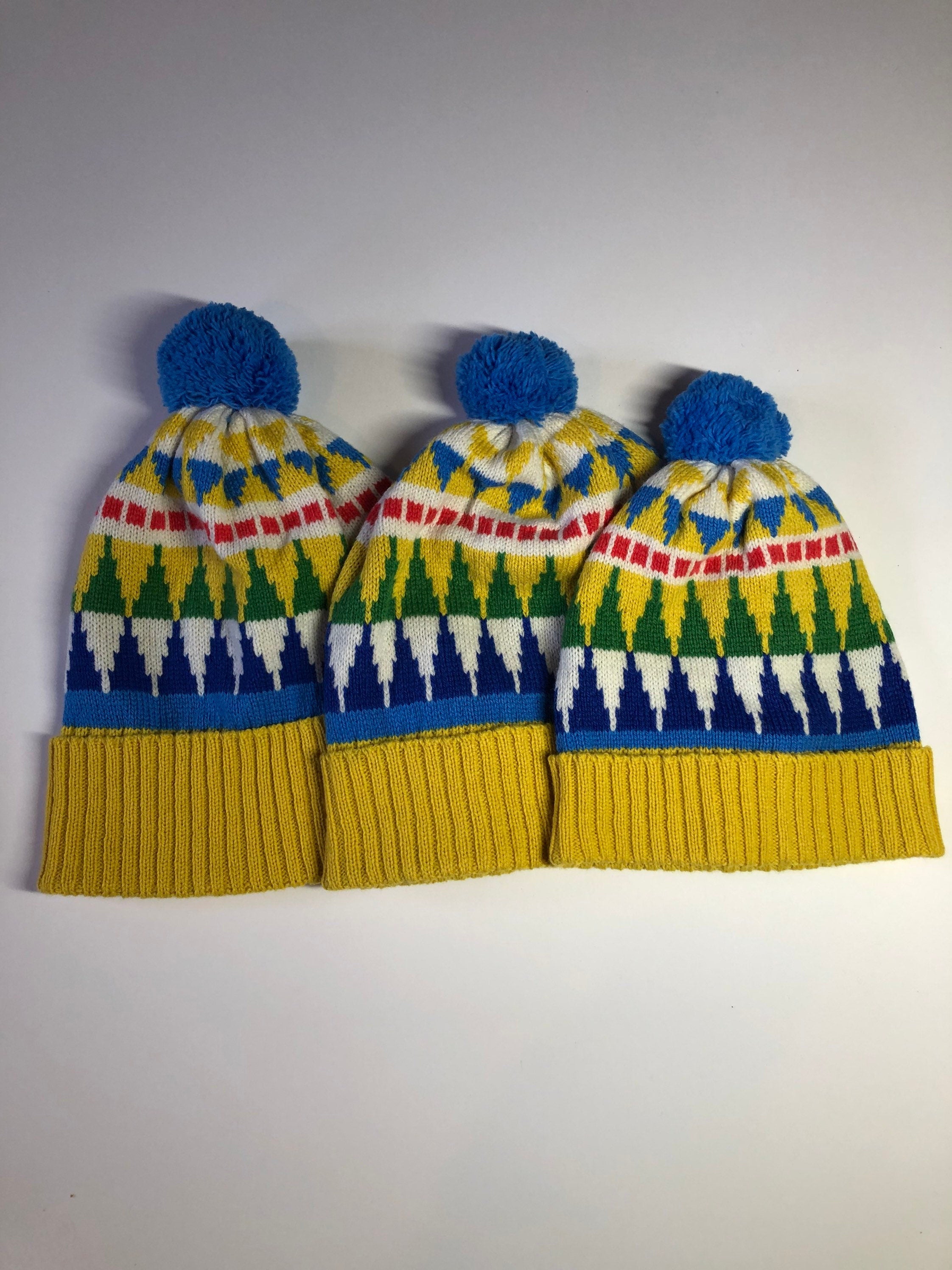 Kids Knitted Bobble Hat / Fairisle Beanie Hat for Children