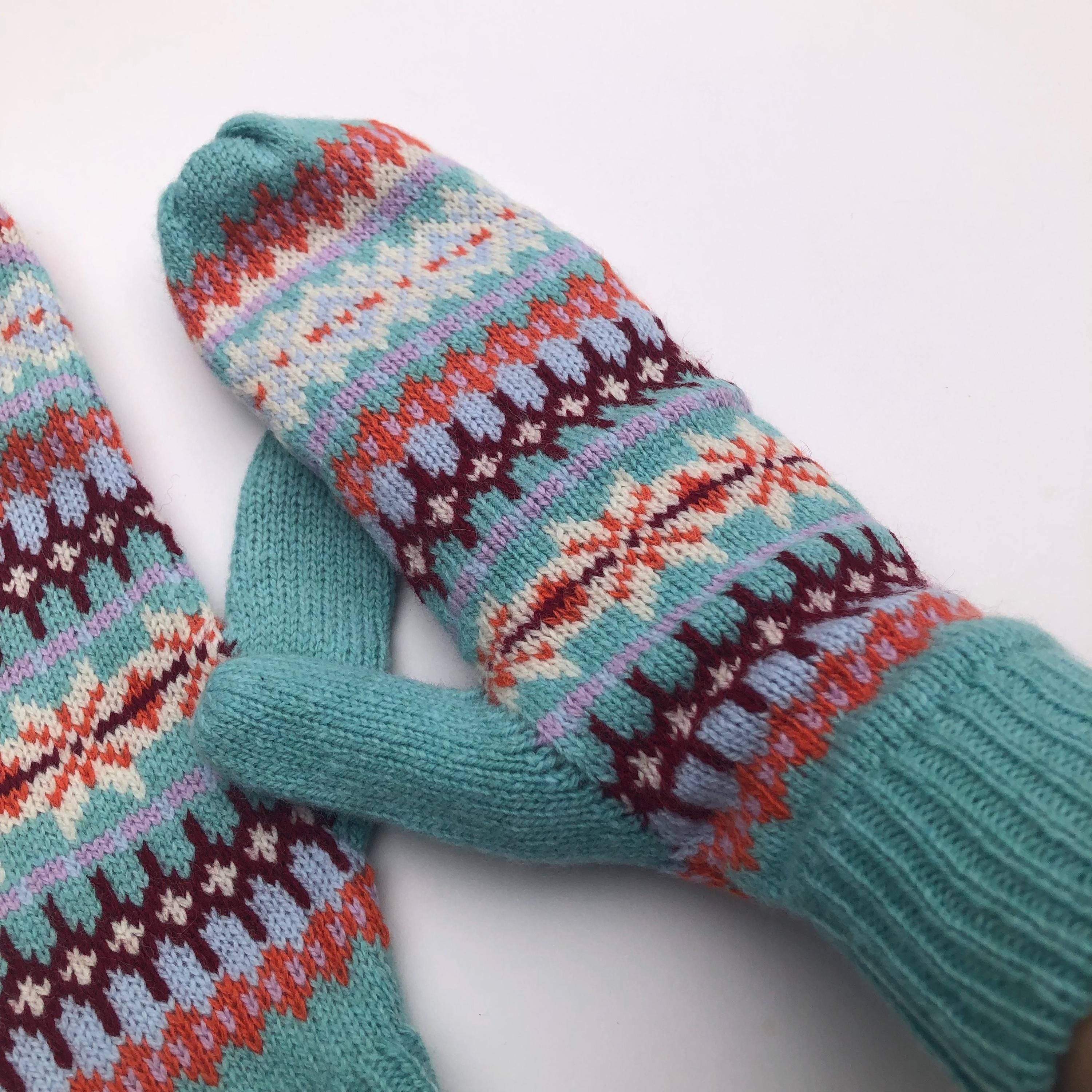 Fairisle Mittens for Women - Soft Lambswool Knitted gloves (Available on a string or loose)