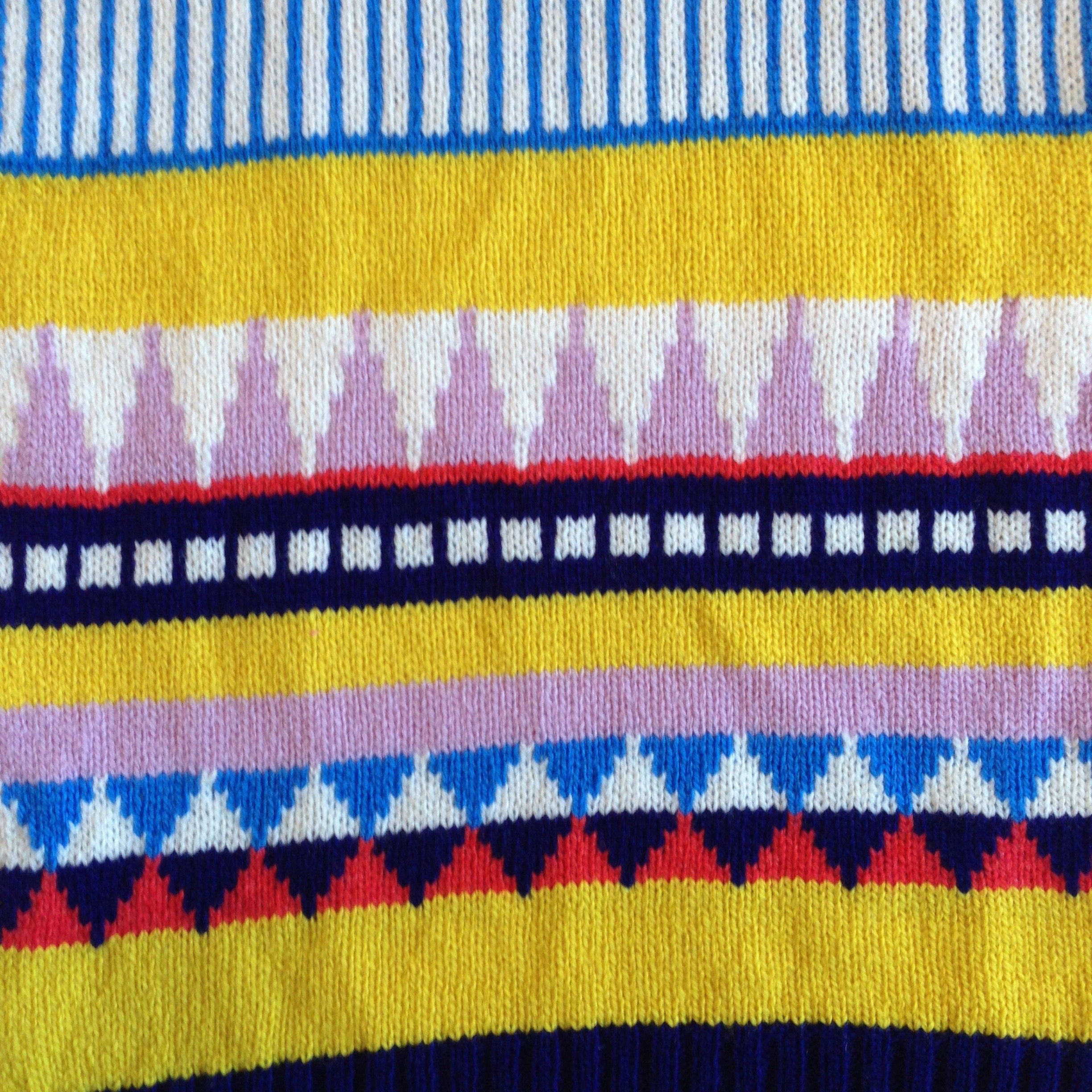 Handmade Lambswool Knitted Scarf: Geometric Fairisle Design