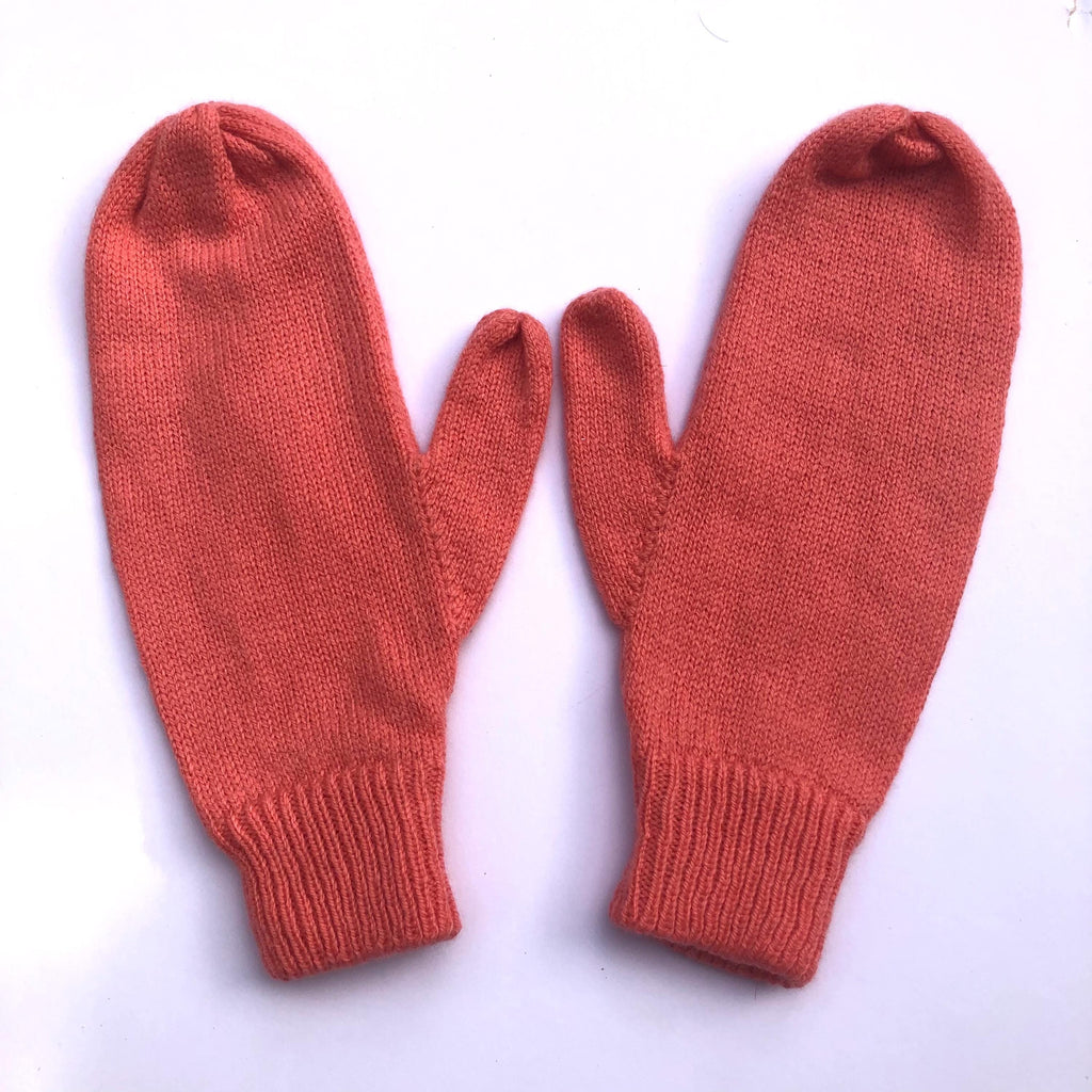 Womens Coral Pink Mittens attached with a string (also available without string)
